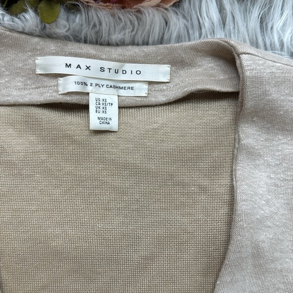 Max Studio 2 Ply Cashmere Beige sheer Panel High-Low Jacket - Picture 6 of 11